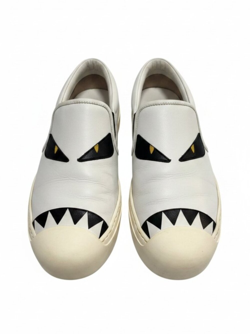 FENDI Bag Bugs Monster Eyes Leather Slip On Sneakers White Shoes